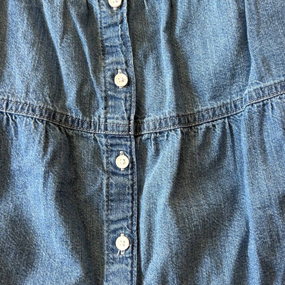 Levis Womens Blue Denim Tiered Babydoll Mini Dress Button Front Medium Wash L - Picture 2 of 8